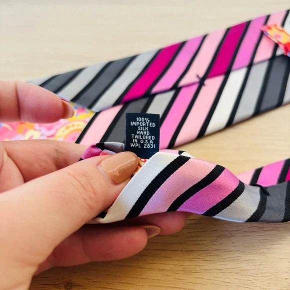 Ted‎ Baker Pink and Black Striped Silk Tie - Picture 2 of 8